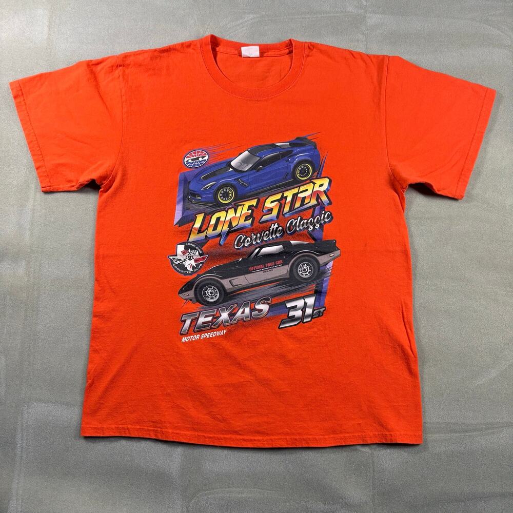 Lone Star Corvette Classic Shirt Mens M Orange Texas Motor Speedway Car Show Tee